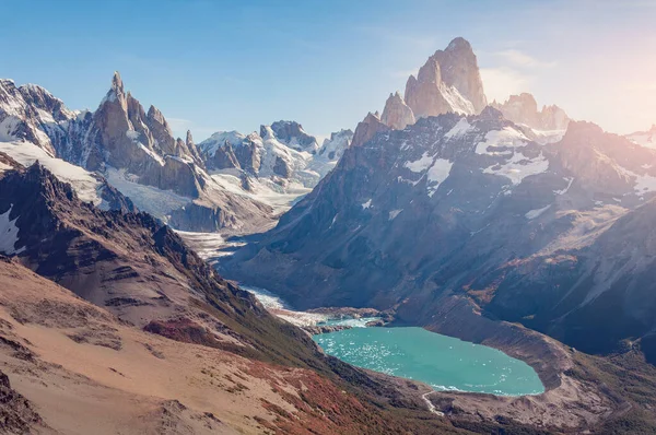 Fitz Roy Cerro Torre Mountains Sunrise Time Los Glaciares National — Stock Photo, Image