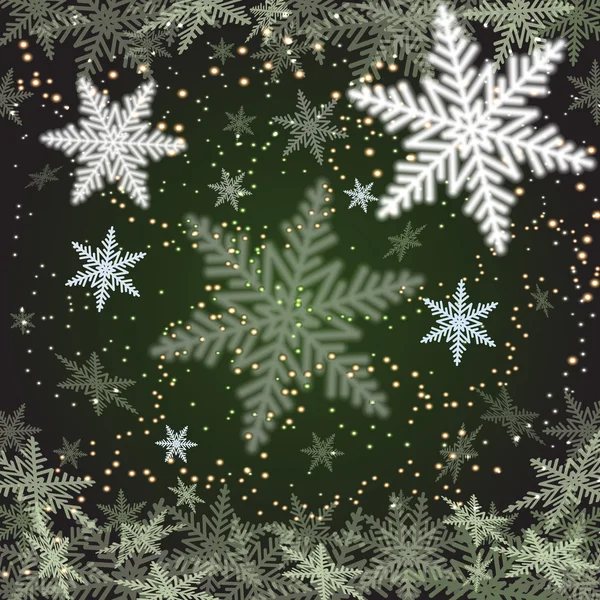 Christmas snowflakes on green background. — Stock Vector