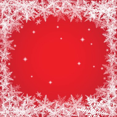 Kırmızı arkaplanda Noel kar taneleri.