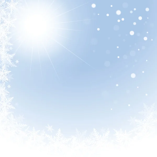 Christmas snowflakes and sun on blue background. — Stock Vector