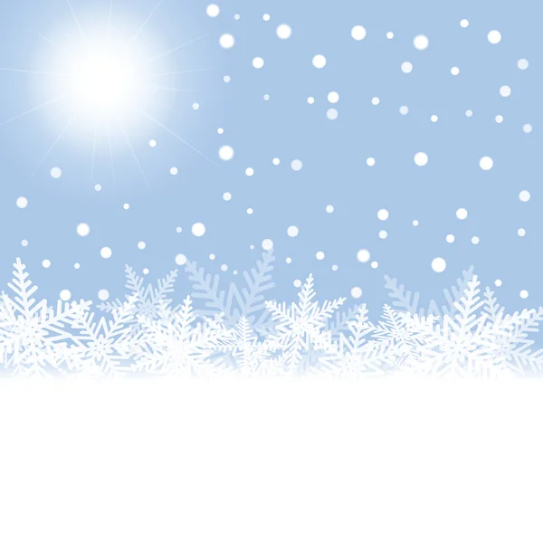 Copos de nieve de Navidad y sol sobre fondo azul . — Archivo Imágenes Vectoriales