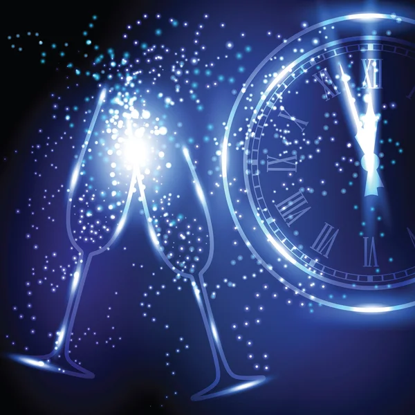 Eski saat, çift kadehlerin ve kıvılcımlar havada.