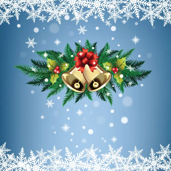 Fond de Noël avec cloches et baies sur les branches de sapin . — Image vectorielle