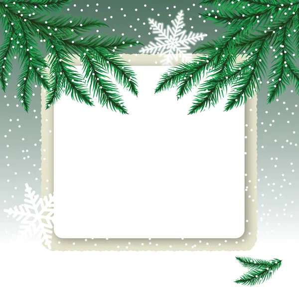 Frame on the snowdrift and fir tree branches. — Stock Vector