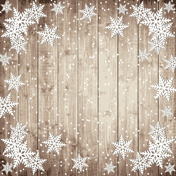 Snowflakes on the wooden board. — Stock Vector