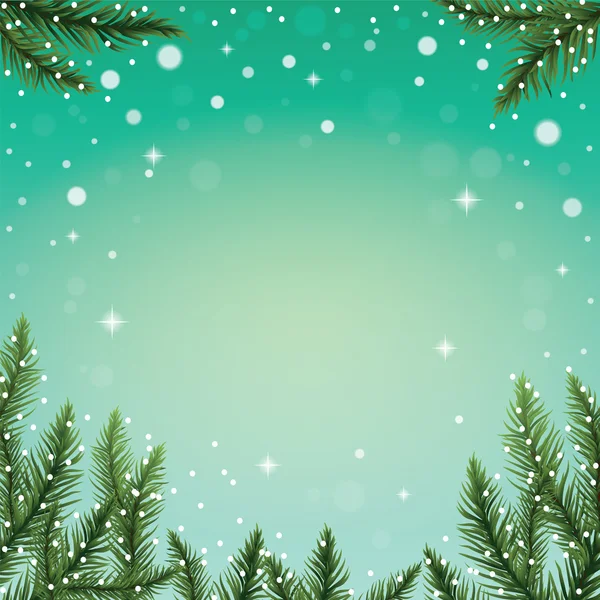 Fir tree branches and snowflakes on colorful background. — Stock Vector