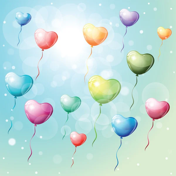 Πολύχρωμα μπαλόνια σε σχήμα καρδιάς. — Διανυσματικό Αρχείο