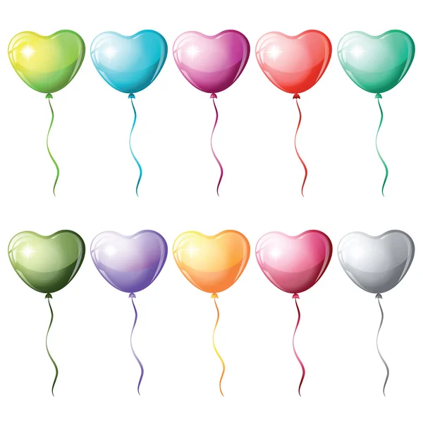 Heart shaped colorful balloons. — Stock Vector