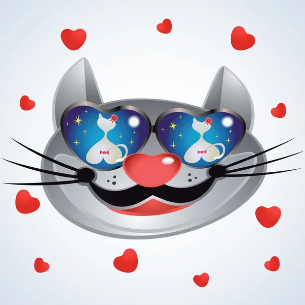 Muso sorridente gatto con occhiali . — Vettoriale Stock