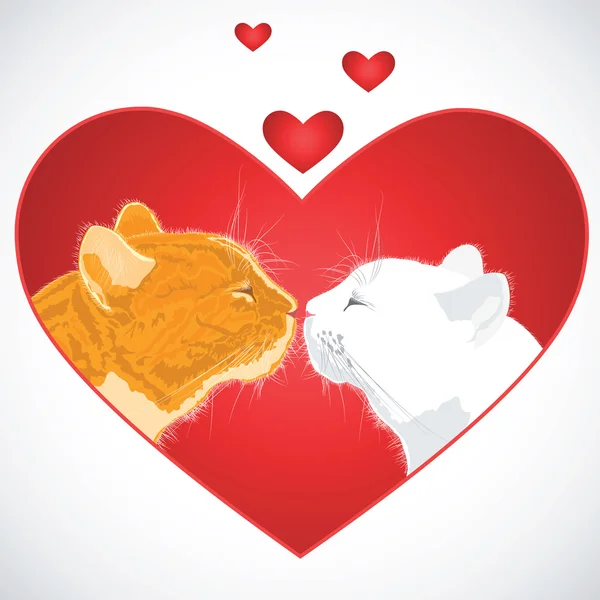 Dos gatos queridos en el fondo en forma de corazón . — Archivo Imágenes Vectoriales