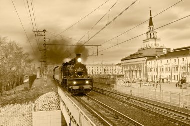 Moskova Merkezi Buhar retro tren gider.