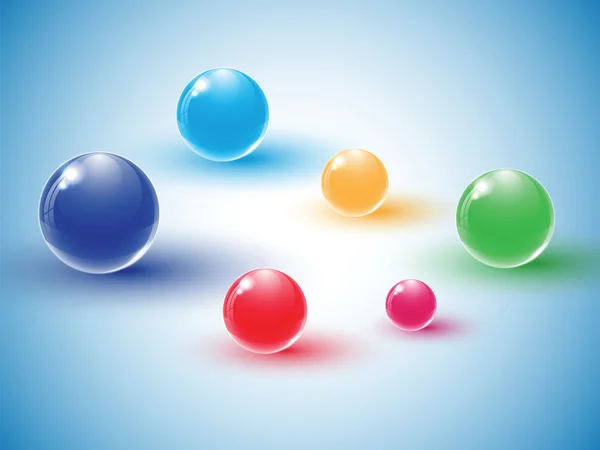 Different colour glass balls on blue background. — Stock Vector