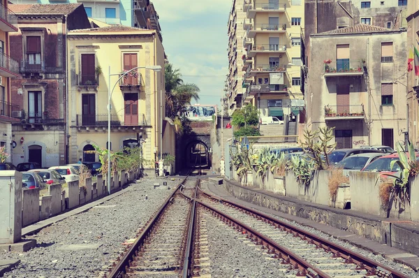 Etna vulkán körül a kör Railway Station. — Stock Fotó