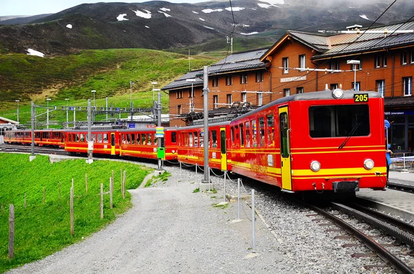 Tren desde Kleine Scheidegg sale hacia Jungfraujoch station . —  Fotos de Stock