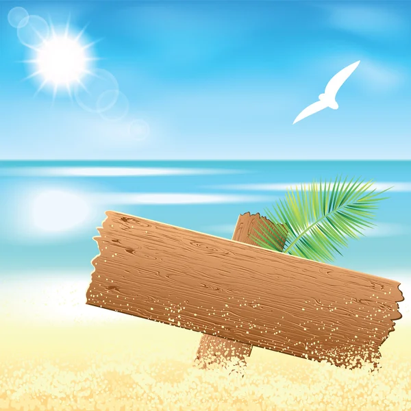 Sand beach with the palm branches. — Stock Vector