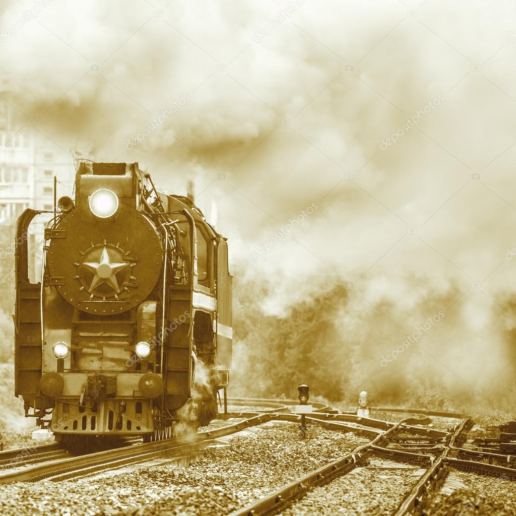 Old retro steam locomotive.