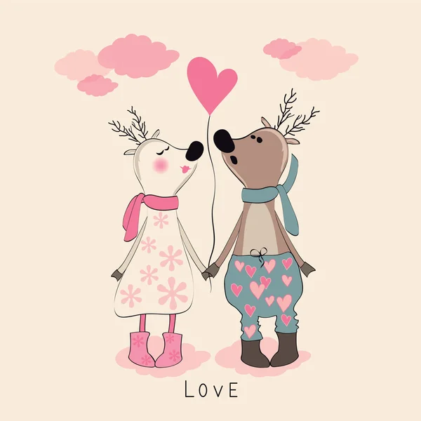 Sevgililer günü, geyikler çifti. — Stok Vektör