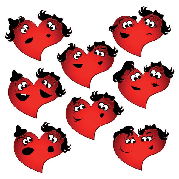 Collection of the heart shapes with different their parts facial emotions.