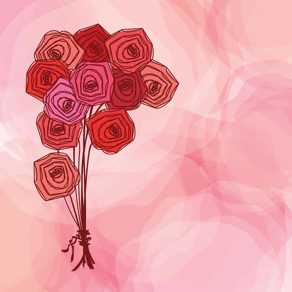Buquê de rosas vermelhas no fundo abstrato rosa . — Vetor de Stock