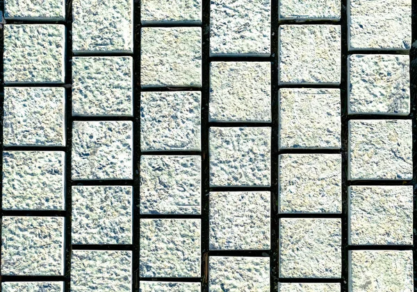 Pequena Calçada Paralelepípedos Feita Pedras Cúbicas Textura Telha Cinza Calçada — Fotografia de Stock