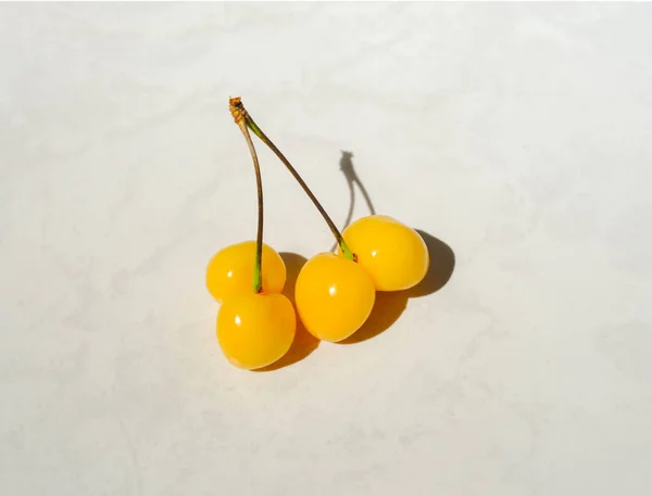 Yellow Cherry Shadow White Background — Stock Photo, Image