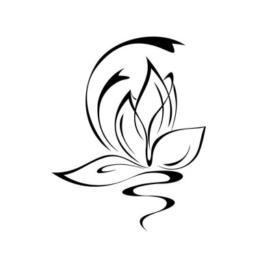 Dekoratif element, beyaz arkaplan üzerinde siyah çizgiler olmayan, biçimlendirilmiş bir çiçek şeklinde.