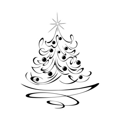 bir soyut noel ağacı girdapları, noel baloları ve üstünde bir yıldız