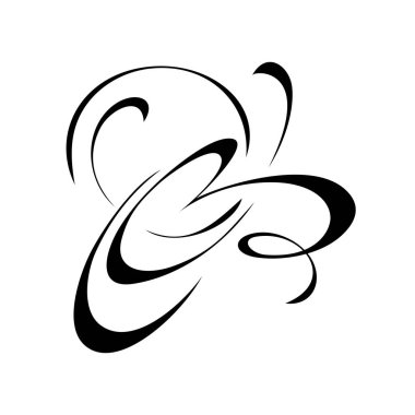 Dekoratif soyut süs, beyaz arkaplanda siyah çizgiler halinde kıvrımlar.