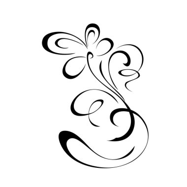 Çiçek açan dekoratif bir element ve beyaz arkaplanda siyah çizgiler halinde vignettler