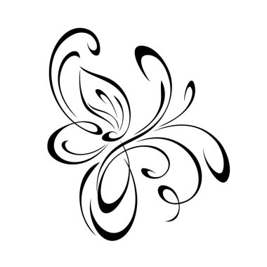 Dekoratif soyut süs, beyaz arkaplanda siyah çizgiler halinde kıvrımlar.