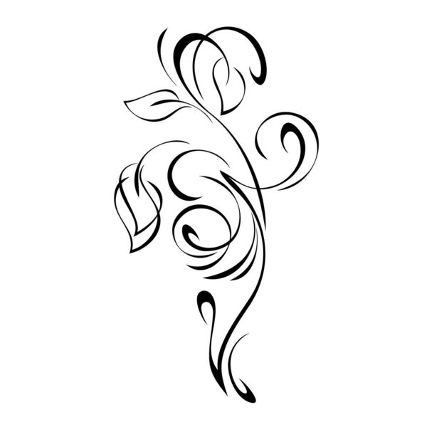 stylized twig with leaves and vignettes in black lines on a white background