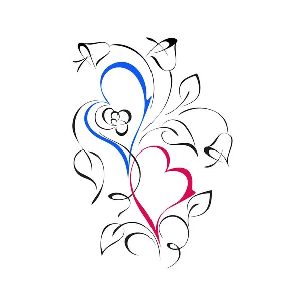Два Влюбленных Сердца Среди Листьев Цветов — стоковый вектор