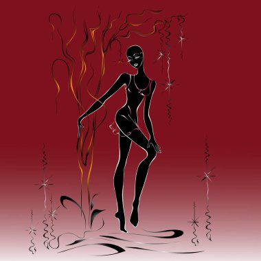 İnce bir kız bir ağacın yanında duruyor.