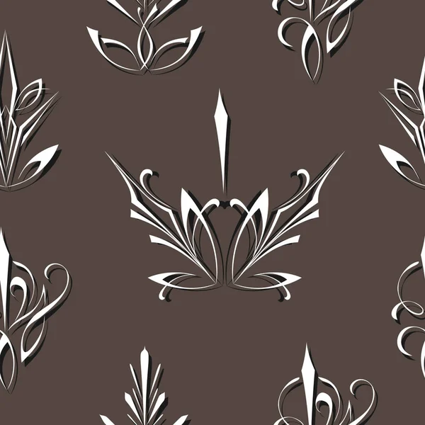 Seamless Pattern White Decorative Elements Light Brown Background — Vetor de Stock