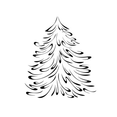 Beyaz arka planda siyah çizgilerle biçimlendirilmiş bir Noel ağacı