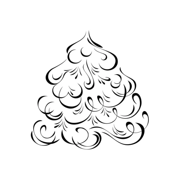 Egy Stilizált Hófával Borított Karácsonyfa Fekete Vonalakban Fehér Alapon — Stock Vector