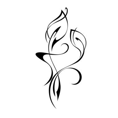 Beyaz arkaplanda siyah çizgili kıvrımlı ve yapraklı dekoratif öge