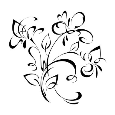 Beyaz arka planda siyah çizgileri olan stilize çiçek buketi