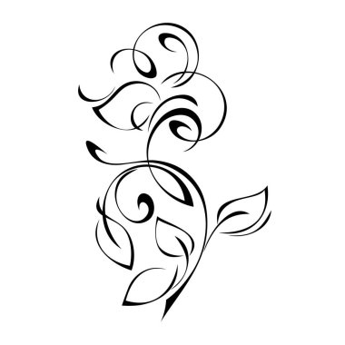Dekoratif unsur, tek bir stilize çiçek, beyaz arkaplanda siyah çizgiler ve girdaplar