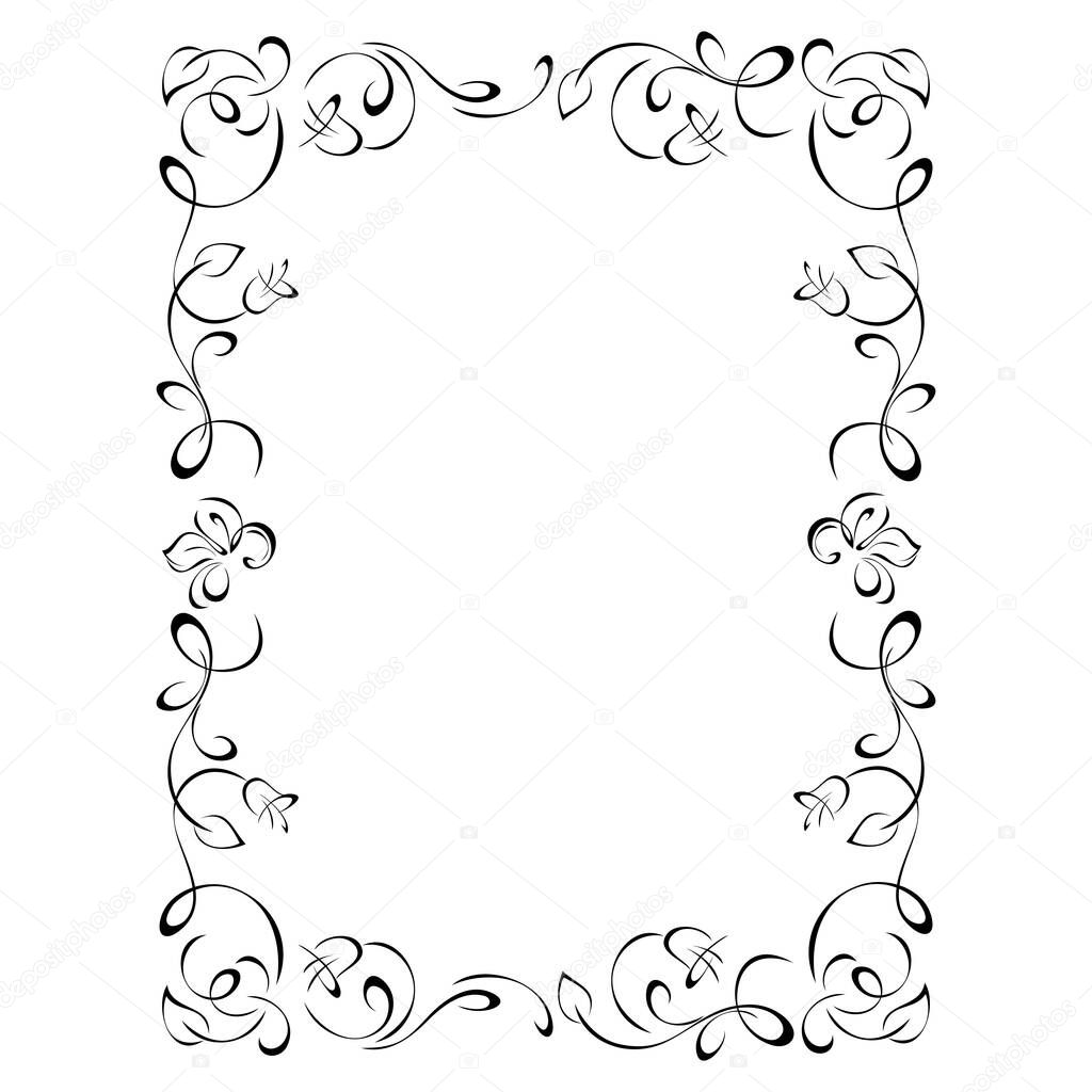 decorative rectangular frame with stylized flowers, leaves, bells and vignettes 