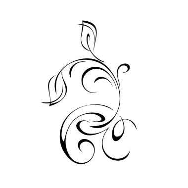 Beyaz arkaplanda siyah çizgiler ve yapraklarla stilize edilmiş dal.