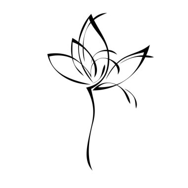 Beyaz arka planda siyah çizgiler içinde yaprakları olmayan kısa saplı bir çiçek.