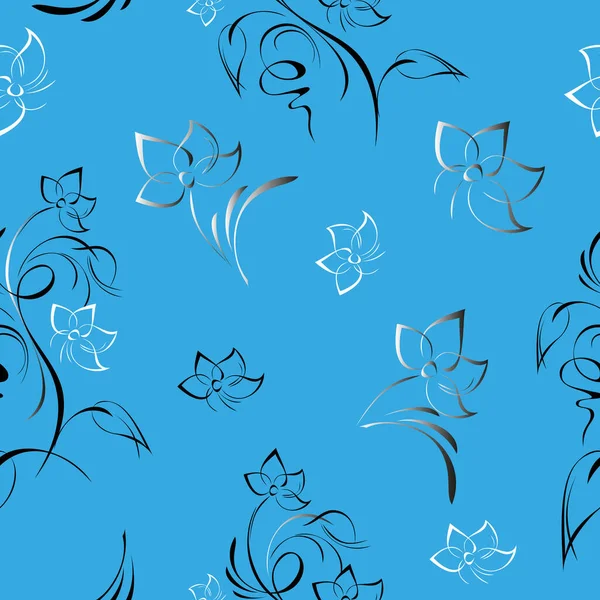 Seamless Pattern Stylized Flowers Blue Background — Stock Vector