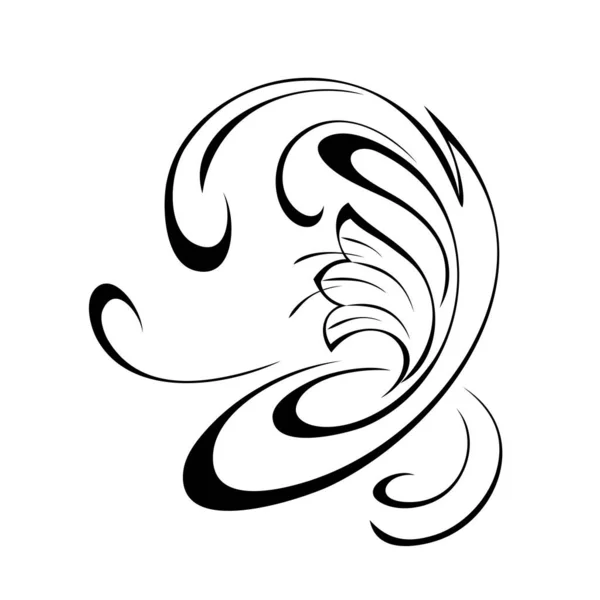 Декоративный Элемент Стилизованными Цветами Виньетками Черных Линиях Белом Фоне — стоковый вектор