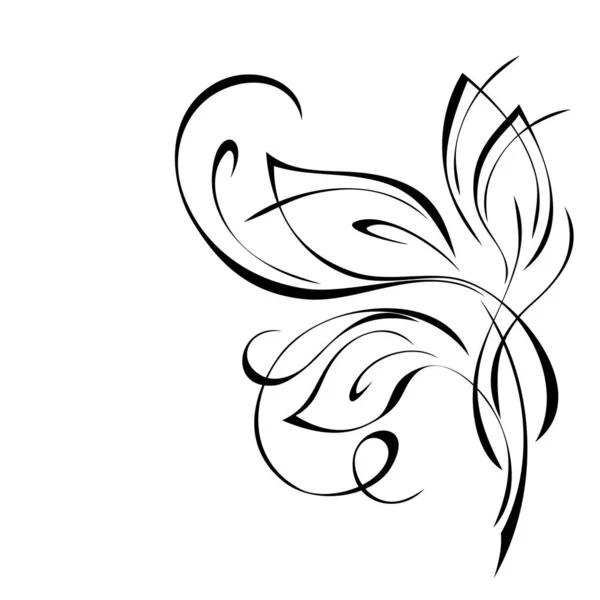 白い背景に黒い線で葉やカールを持つ装飾的な小枝 — ストックベクタ