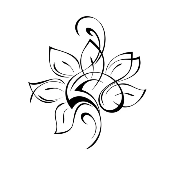 Elemento Decorativo Con Una Flor Flor Viñetas Líneas Negras Sobre — Vector de stock