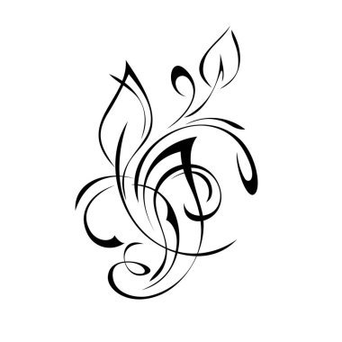 Beyaz arkaplanda siyah çizgili kıvrımlı ve yapraklı dekoratif öge