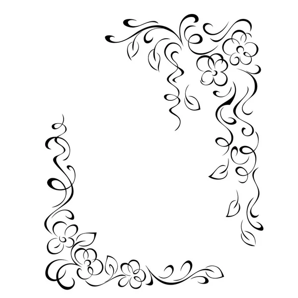 Unikátní Dekorativní Rám Stylizovanými Květy Letáky Kudrlinkami Černých Liniích Bílém — Stockový vektor