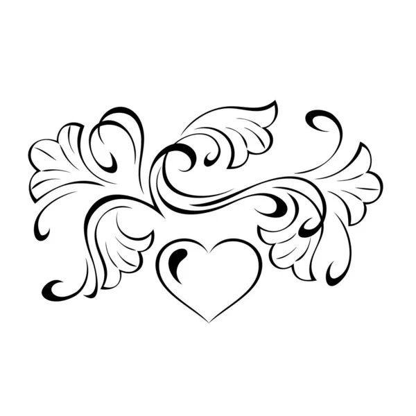 Декоративный Элемент Одним Сердцем Стилизованные Цветы Виньетки Черных Линиях Белом — стоковый вектор