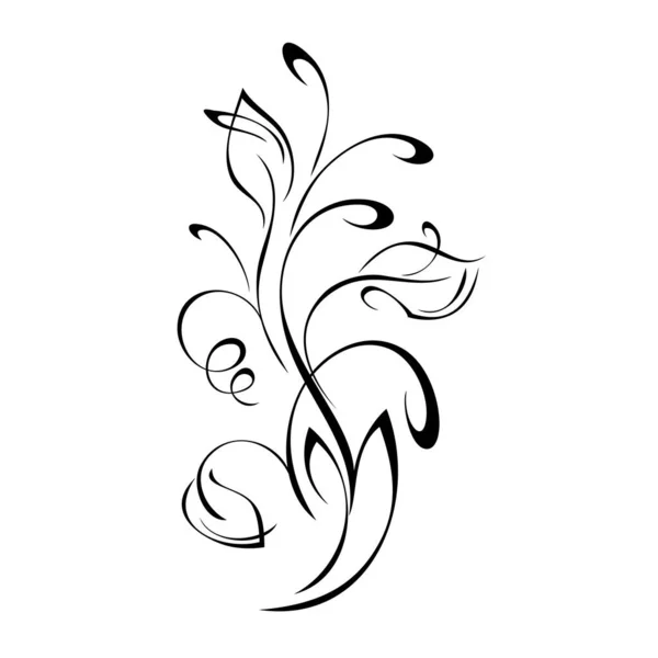 Декоративный Элемент Стилизованными Листьями Кудрями Черными Линиями Белом Фоне — стоковый вектор